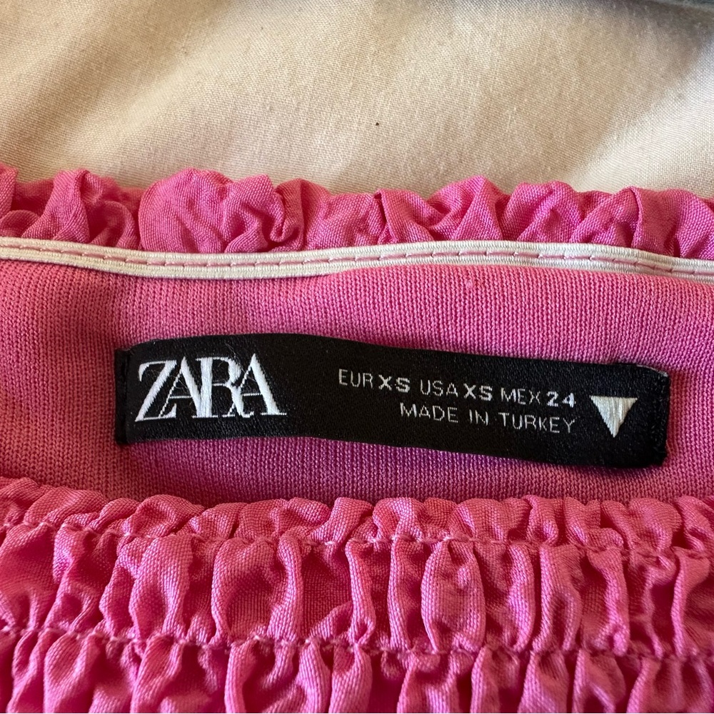 Zara Texture Weave Puff Sleeve Hot Pink Mini Dress Size XS - Picture 6 of 7